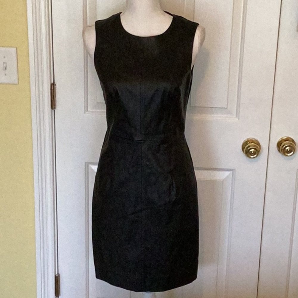 Milly Lambskin Leather Front Black Sheath Dress w/ Full Length Silver Back Zip